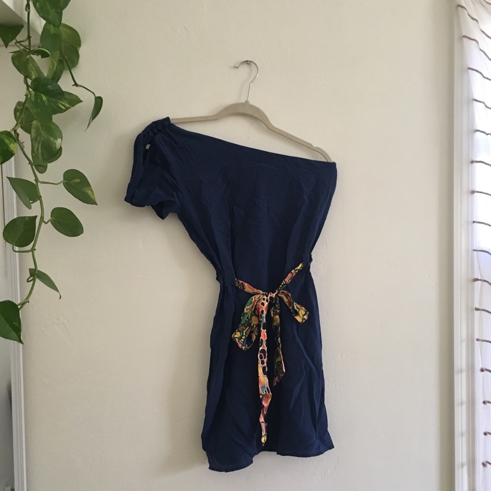 Postella Anthropologie Navy silk petit small dress